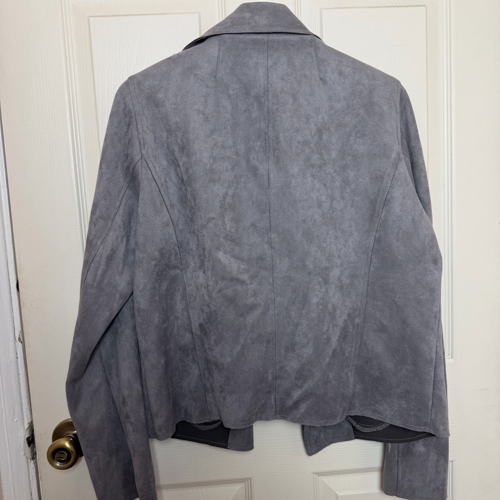 KUT from the Kloth Gray Faux Suede Moto Jacket Draped Front Zip Pockets Size L - Picture 7 of 8